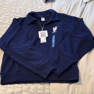 Uniqlo Navy Zip-Up Pullover Sweater with Character Embroidery